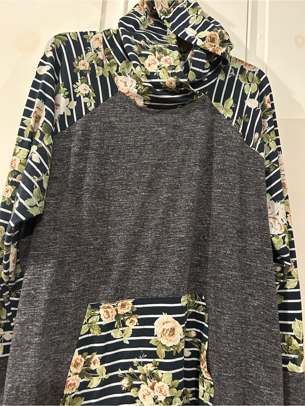 LuLaRoe Navy Floral Stripe Hooded Top